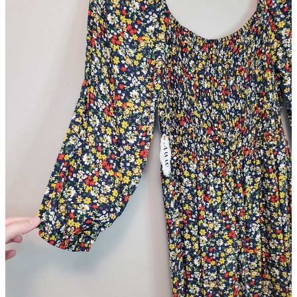 NWT AUW Womens Dress Size M Floral Blue Smocked Puff Sleeve Cottage Ballet Mini - Picture 12 of 14